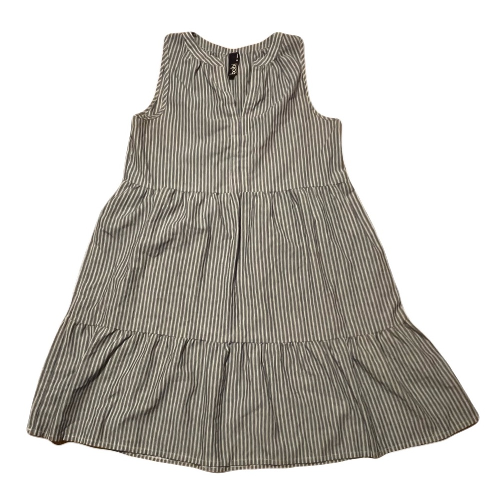 Bobi Navy and White Striped Tiered Woman’s  Dress